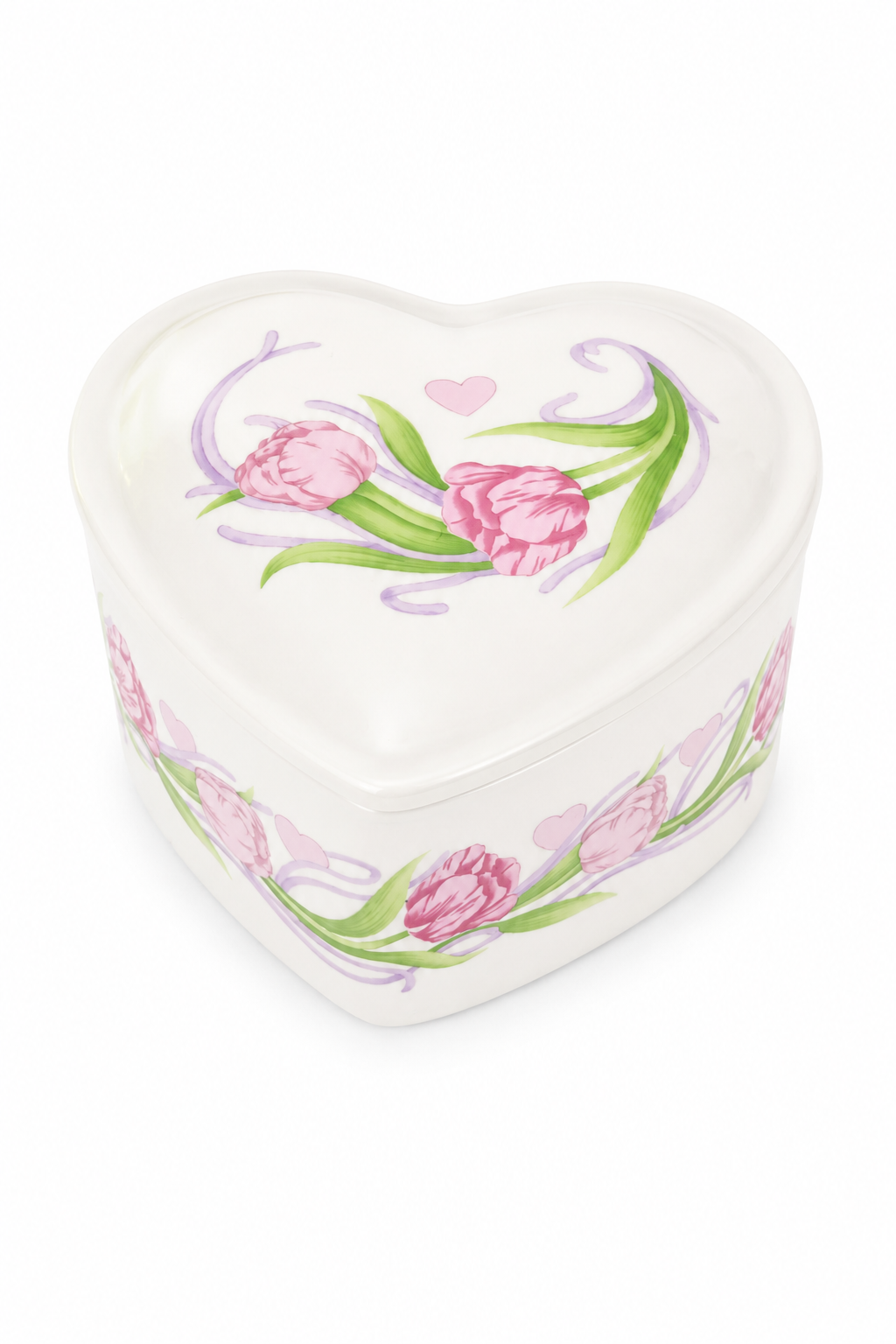 Vintage 1990s FTD “Especially For You” Heart Shaped Trinket Box | Tulip Floral Lidded Jewelry Box | Ceramic Keepsake