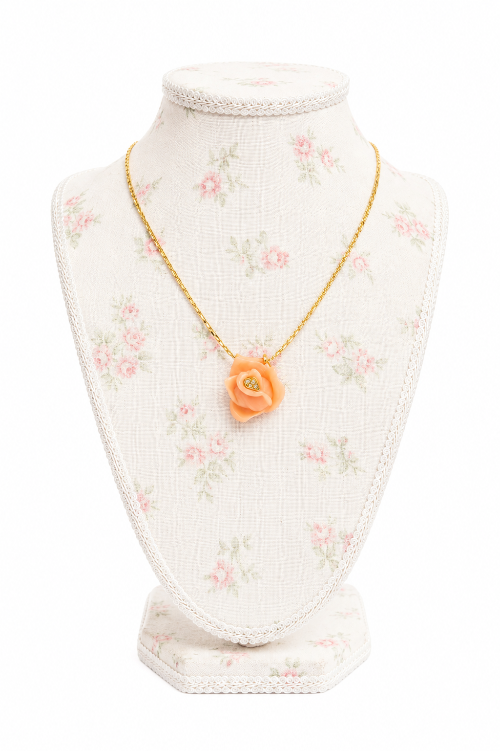 Vintage 1970s–80s Signed Park Lane Faux Coral Rose Pendant Necklace – Gold Tone Floral Jewelry