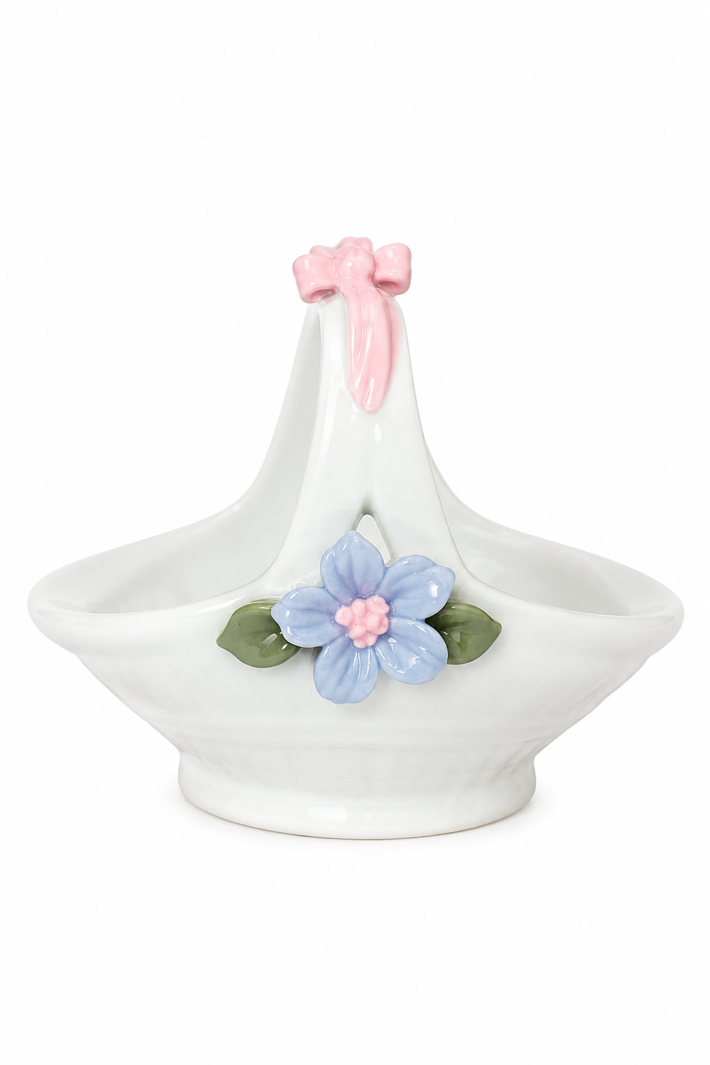 Vintage 1980s Mini Porcelain Basket | Floral Jewelry Dish | Decorative Vanity Catchall