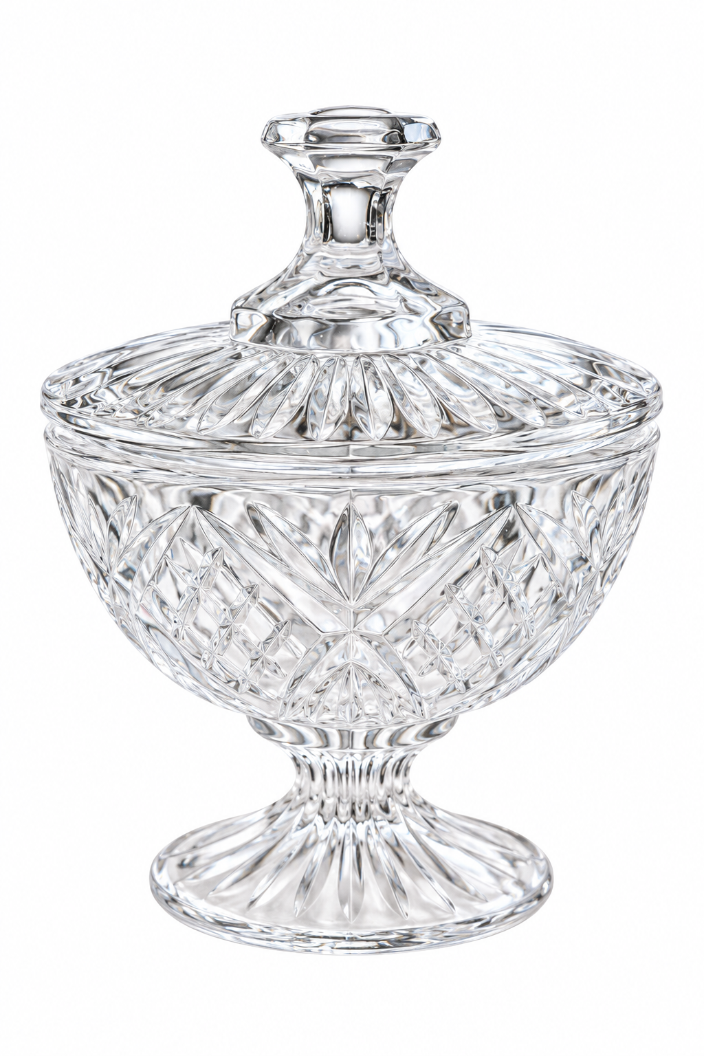 Antique / Vintage Clear Pressed Glass Pedestal Lidded Candy Dish