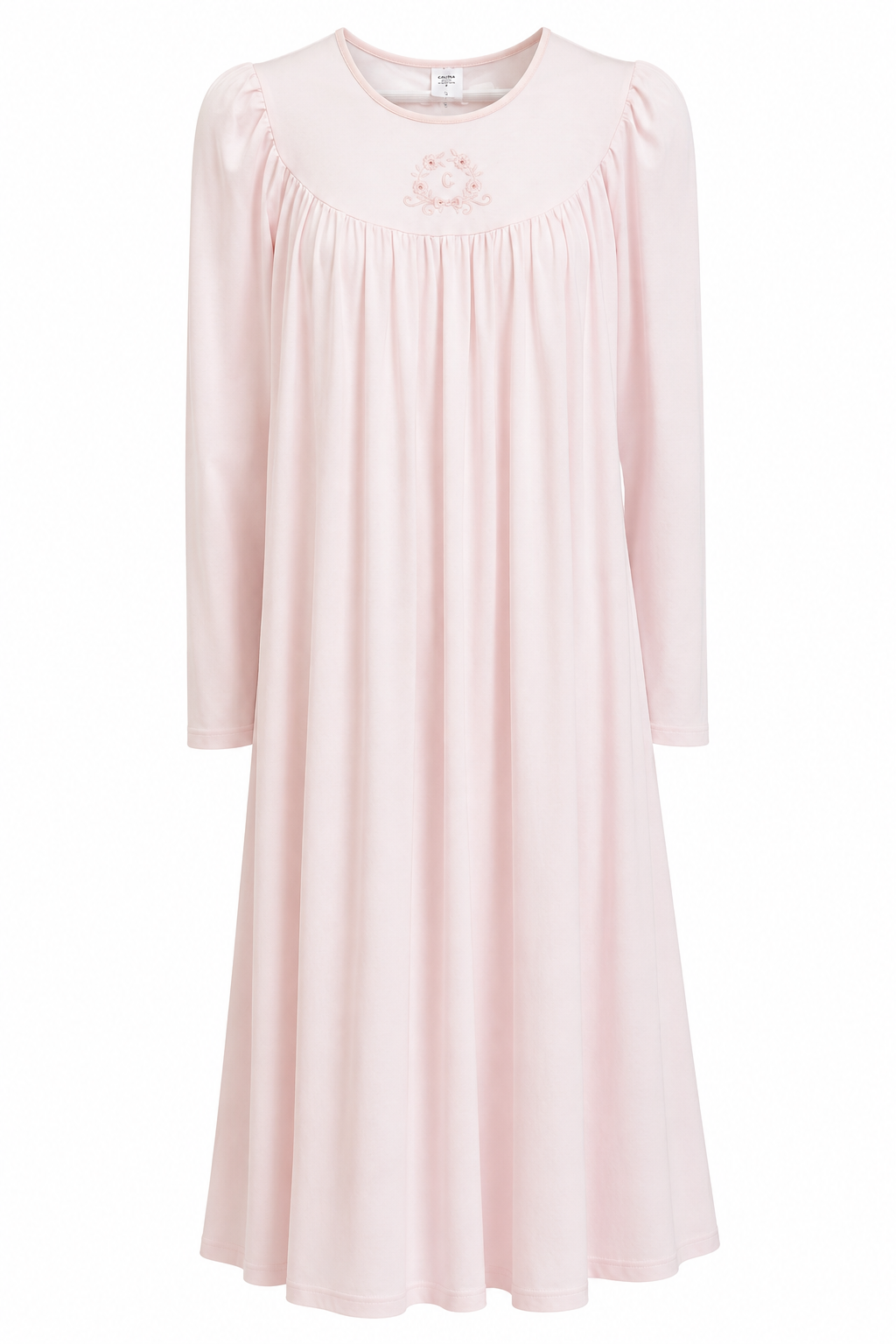 CALIDA Switzerland Soft Cotton Long Sleeve Nightgown Pink Embroidered Floral XS Romantic Sleep Dress