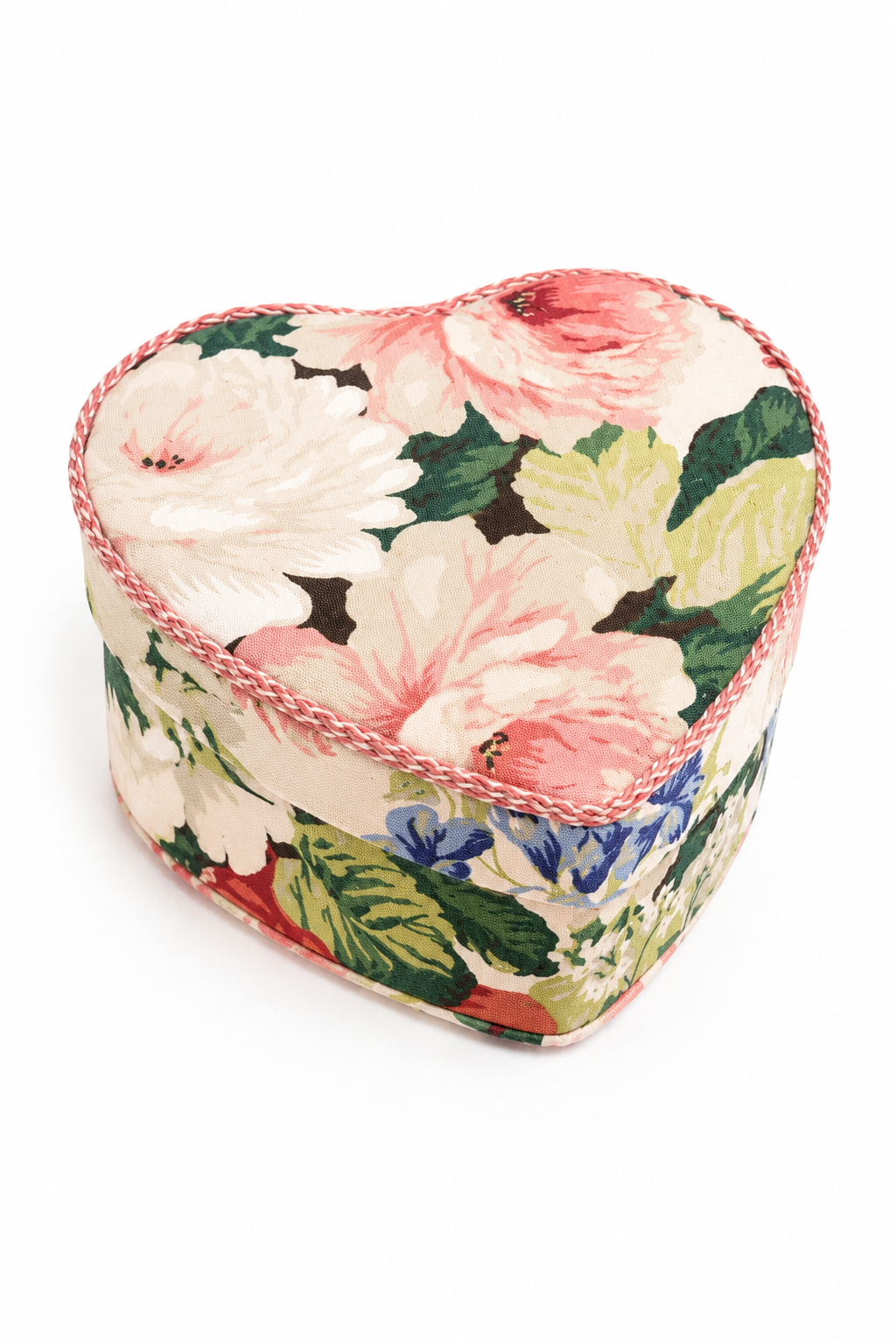 Vintage Floral Heart-Shaped Fabric Trinket Box | Padded Jewelry Box | Vanity Storage | Romantic Cottage Décor