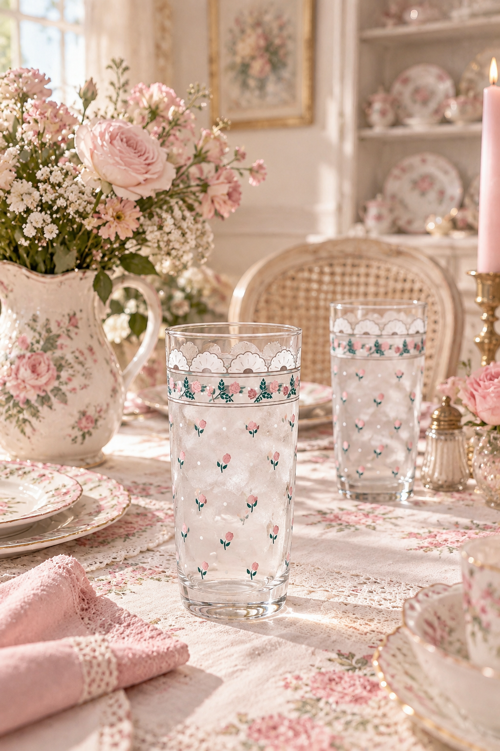 Rare Vintage 1988 CHD Pink Rose Glass Tumblers | Set of 6
