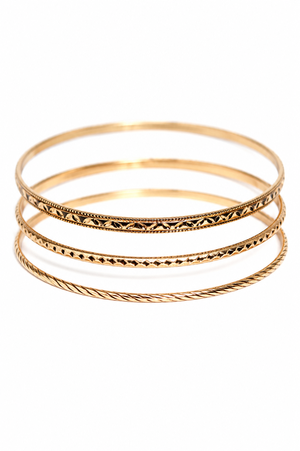 Gold-Tone Textured Bangle Bracelet Set of 3