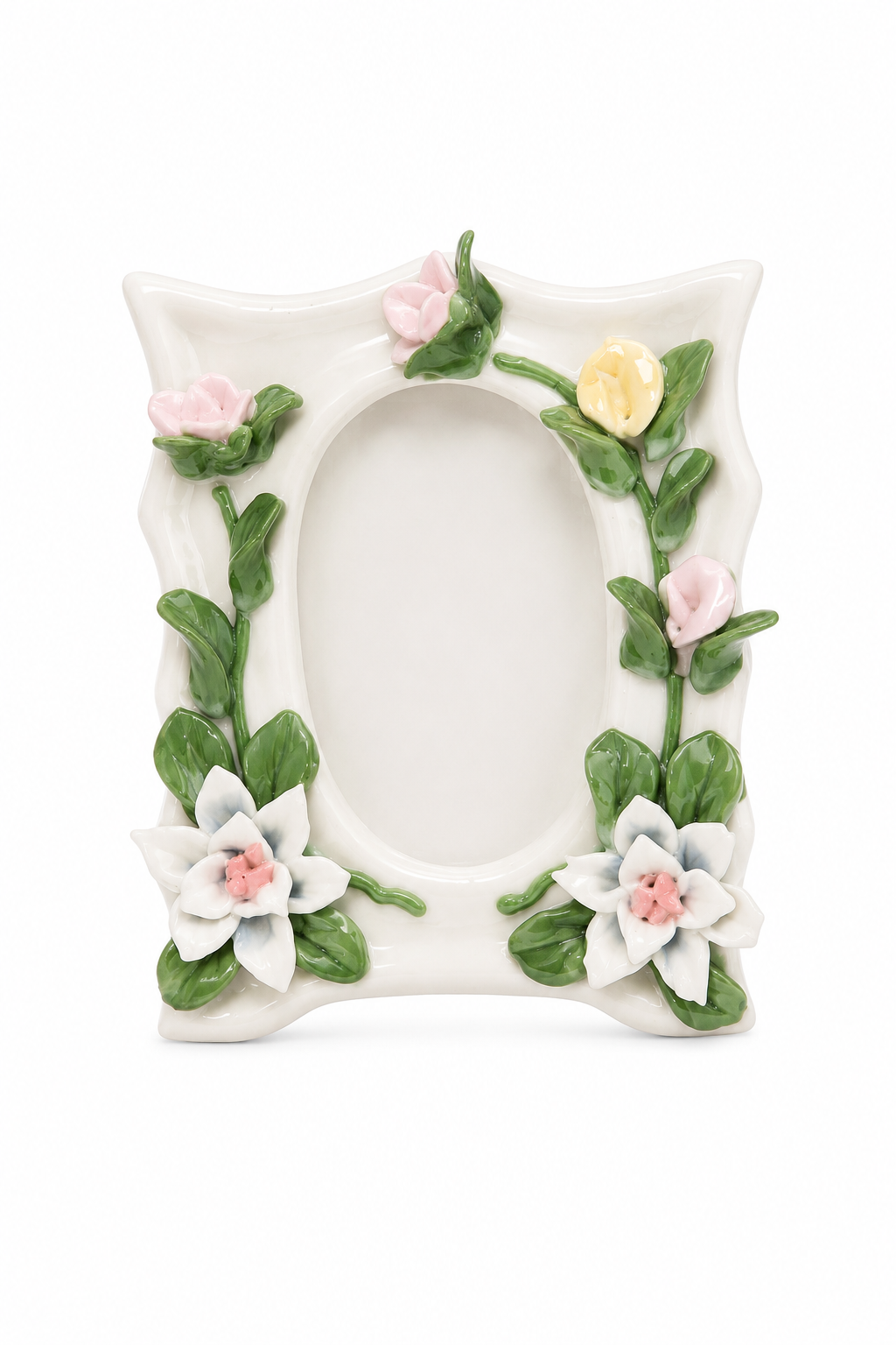 Vintage Floral Porcelain Picture Frame | Hand-Painted 3D Flower Photo Frame | Romantic Cottage Décor