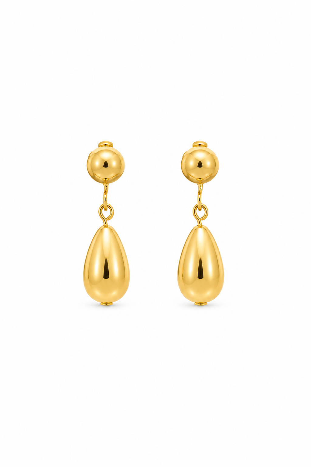 Vintage 1970s Polished Gold Tone Puffy Teardrop Clip-On Earrings | Classic Dangle Earrings | 1”
