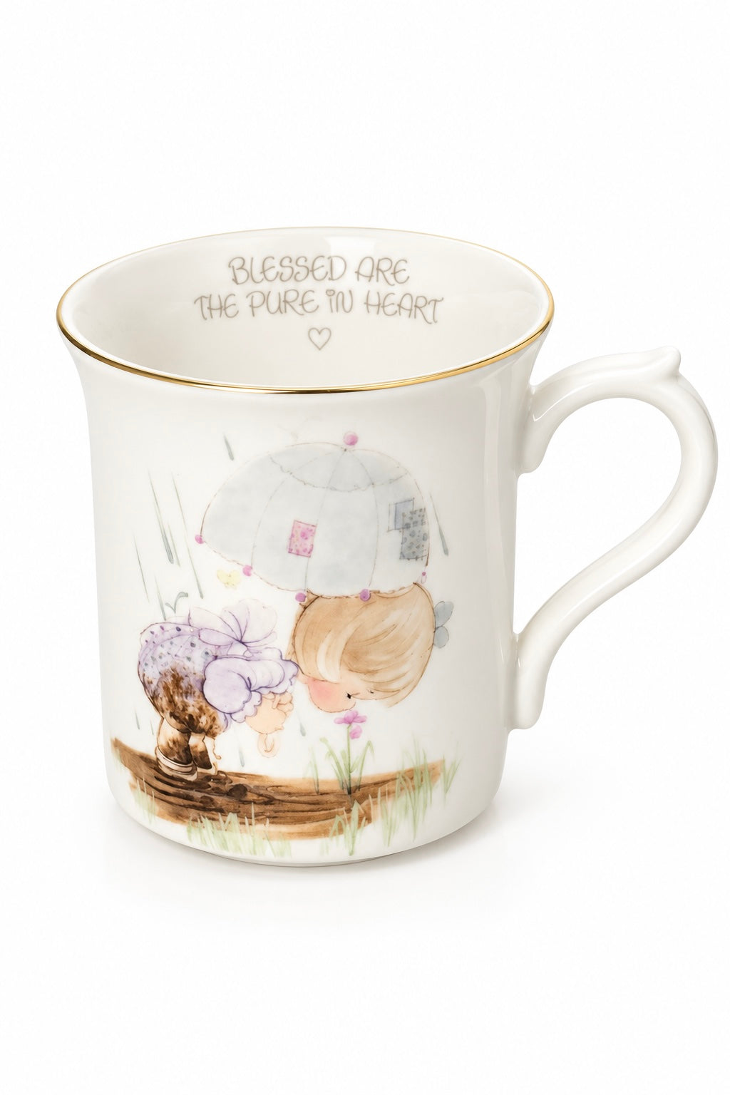 Vintage Precious Moments “Blessed Are the Pure in Heart” Mug | Religious Rainy Day Cup