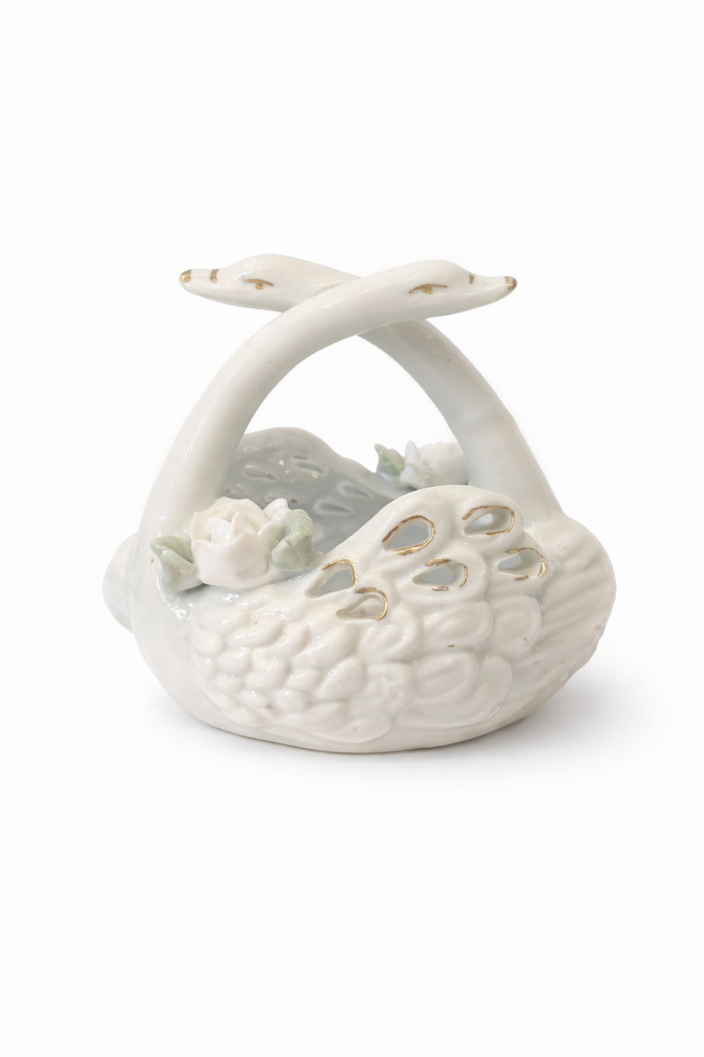 Vintage White Swan Trinket Dish | Porcelain Swan Basket