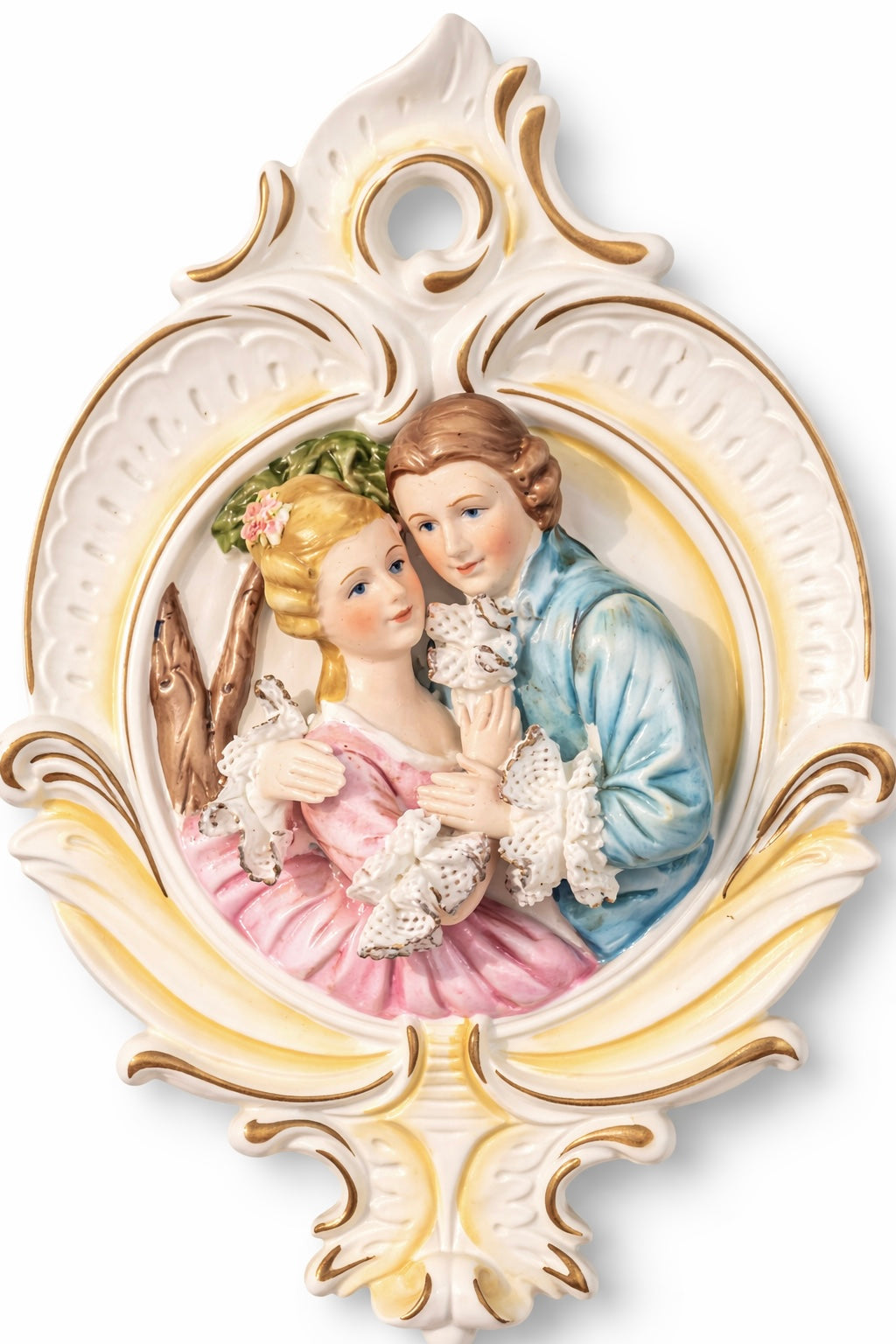 Vintage 1950s Rococo Style Wall Plaques | Romantic Couple Relief Set (Made in Japan)