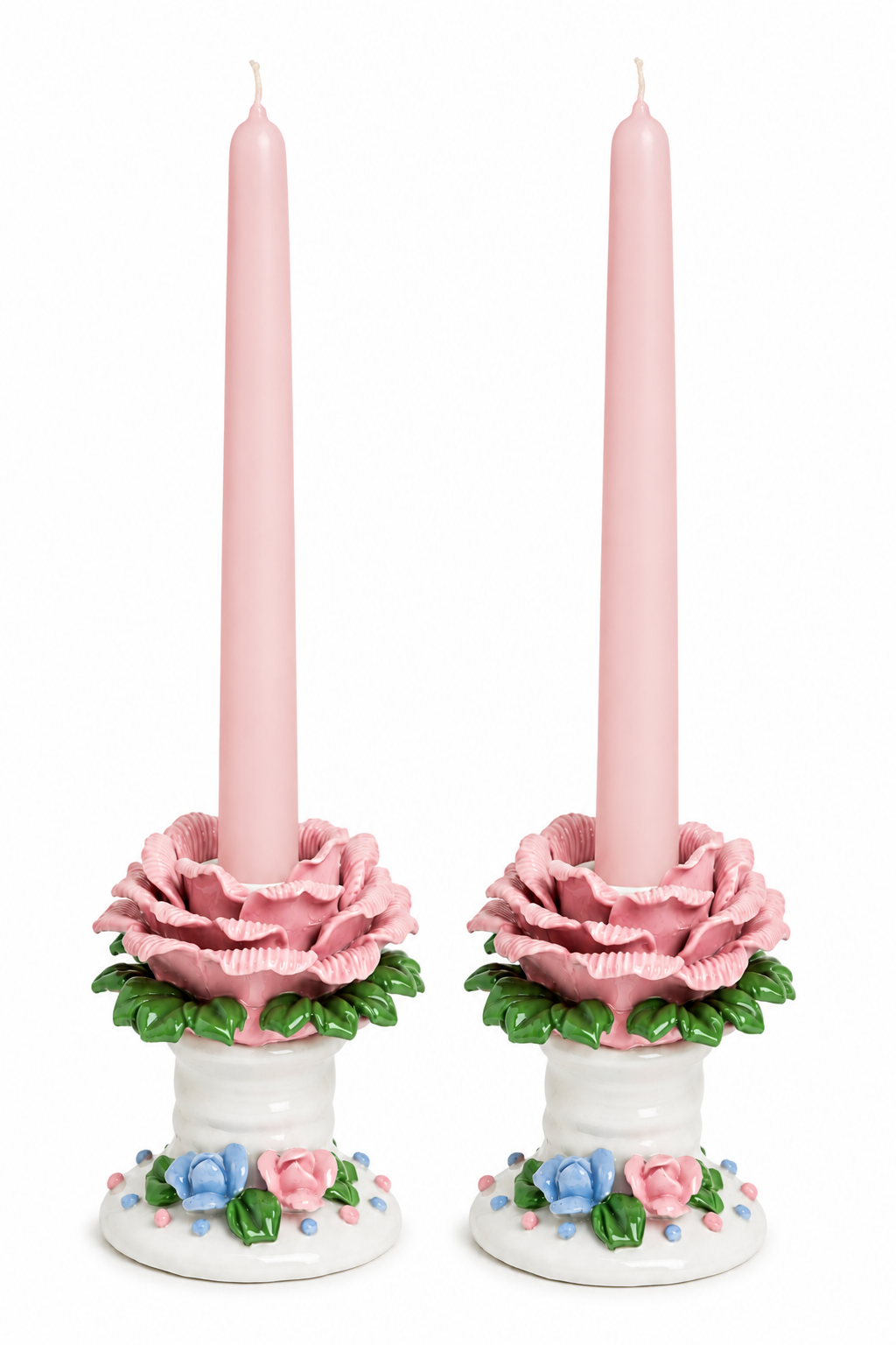 Vintage 1970s Porcelain Rose Candle Holders | Set of 2 | Pink Floral Taper Candlesticks | Romantic Cottage Décor