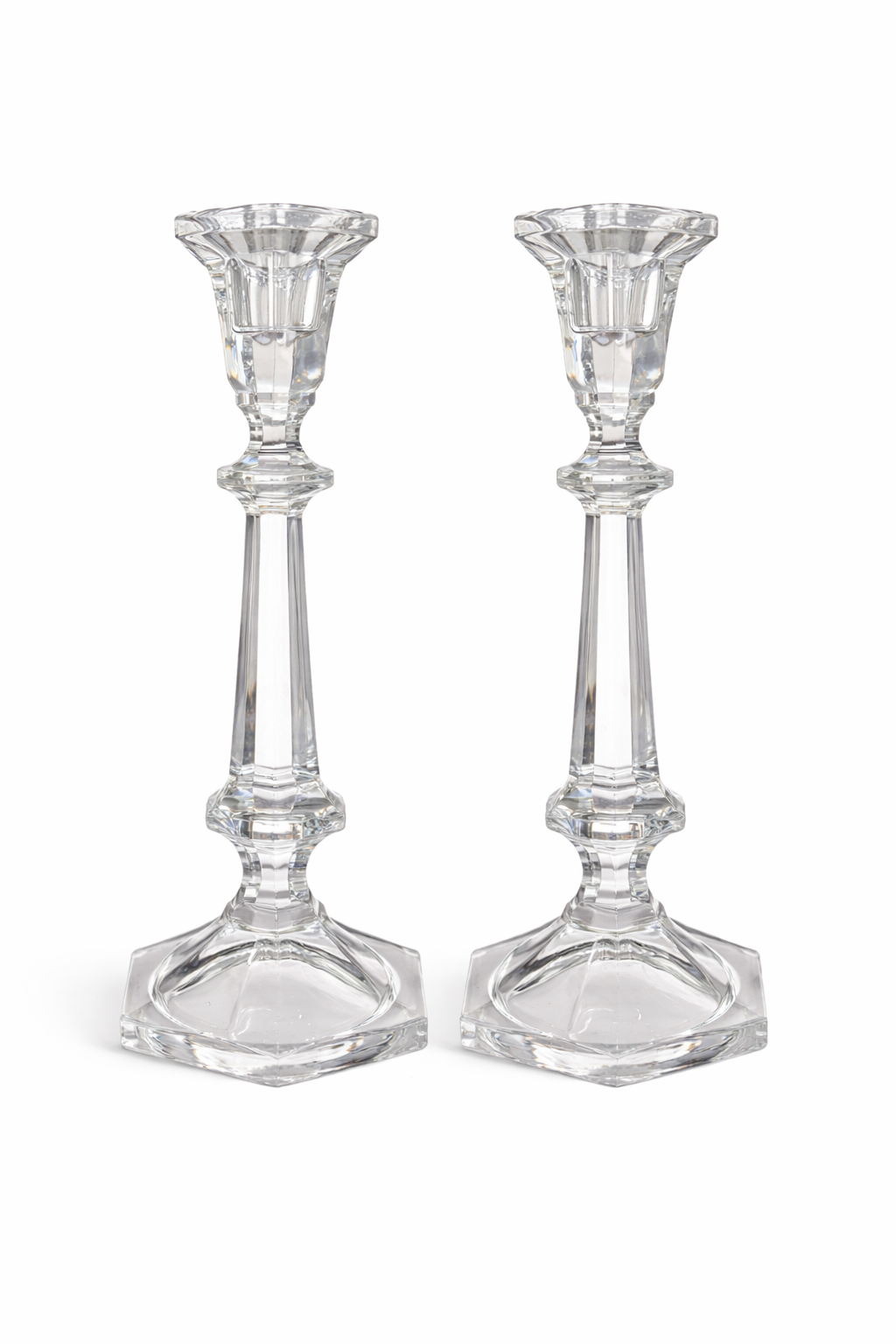 Vintage Clear Glass Candlestick Holders Set of 2 | Elegant Tall Crystal-Style Taper Holders
