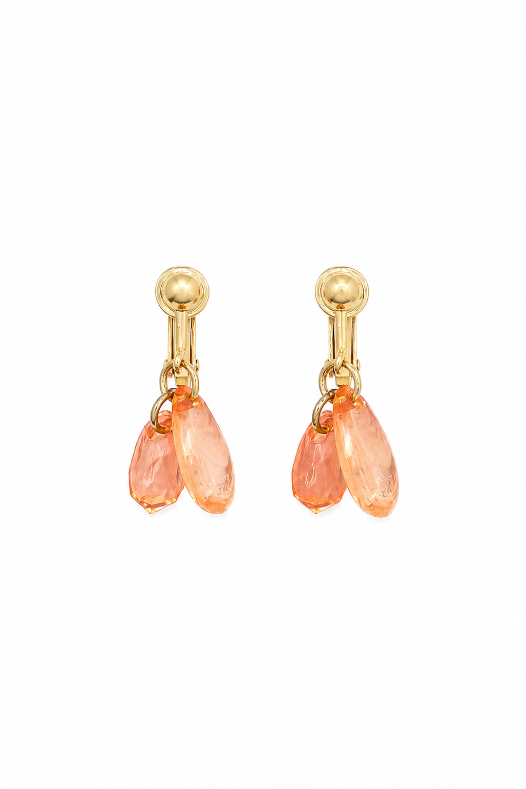 Vintage Peach Teardrop Dangle Clip-On Earrings