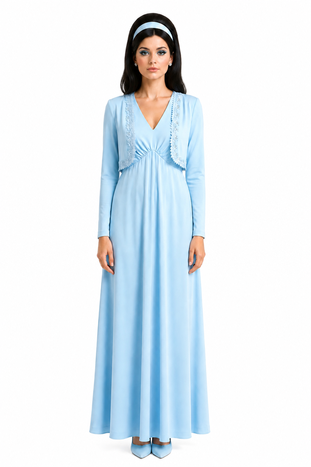 formal maxi dress with jacket Vintage 1960s/1970s Powder Blue Set Matching 4th-of-july-collection Lexi - Samira Dress Mother of the Bride Color:Dusty Aqua