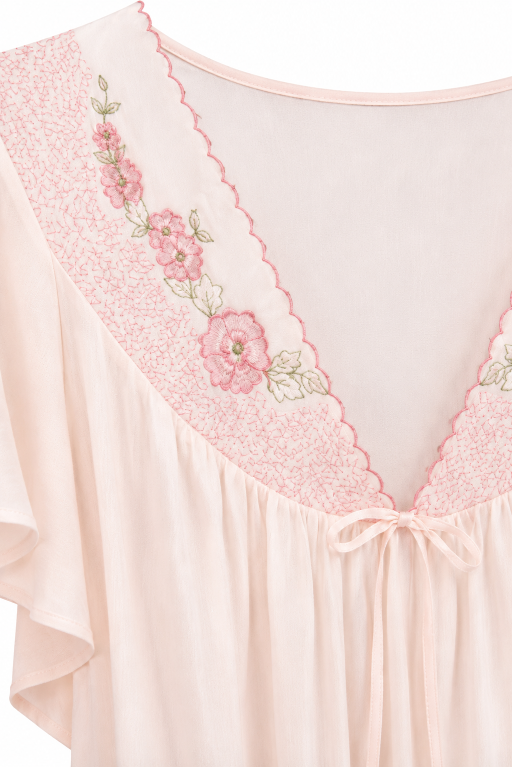 Vintage Movie Star Pink Nylon Nightgown | Romantic Floral Embroidered Sleepwear | XXL