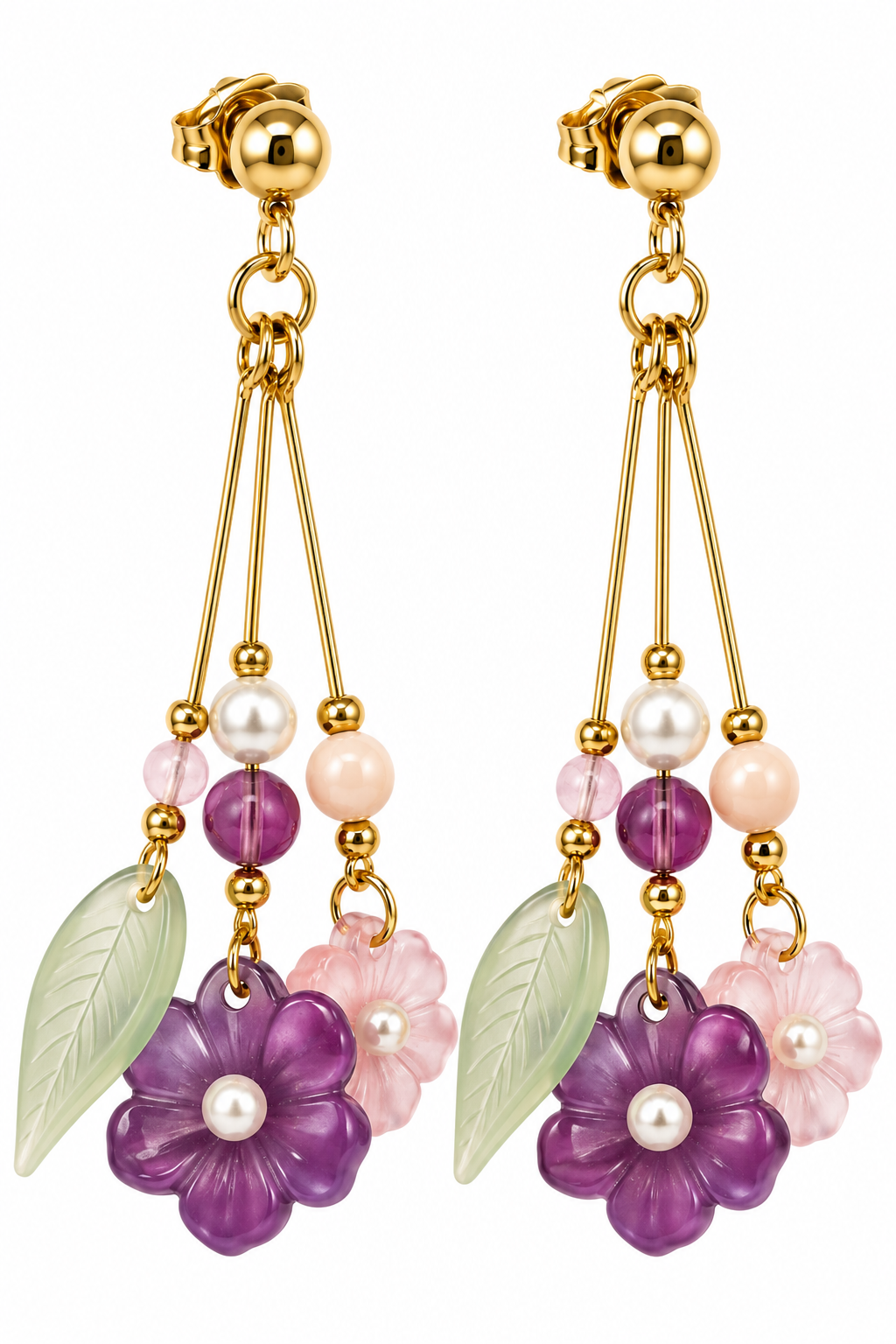 Vintage 1990s Avon “Spring Swing” Floral Dangle Earrings | Purple & Pink Flower Earrings | 2.5” Statement Earrings