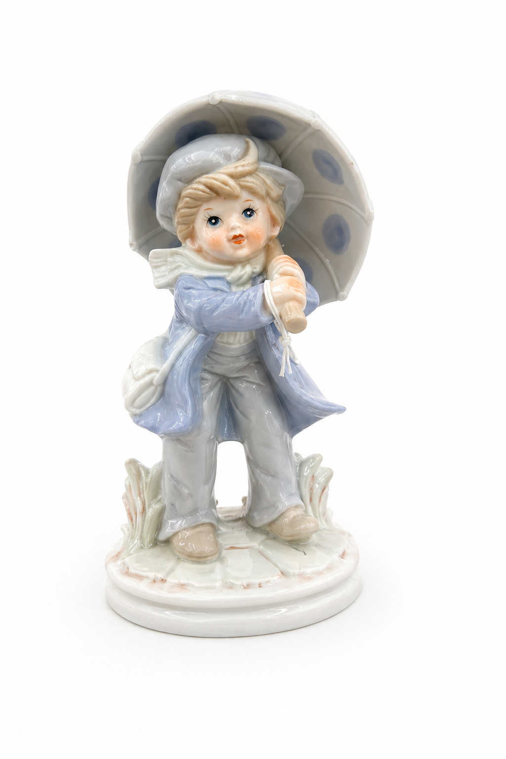 Vintage KPM Blue Boy with Umbrella Figurine | Porcelain Child Figure