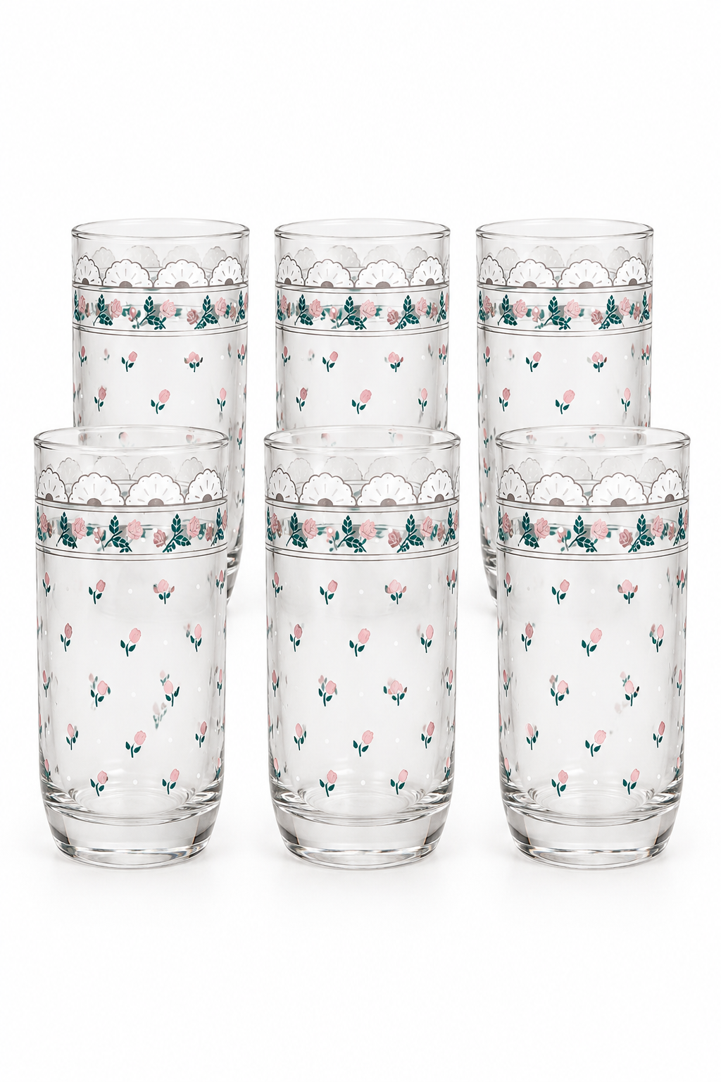 Rare Vintage 1988 CHD Pink Rose Glass Tumblers | Set of 6
