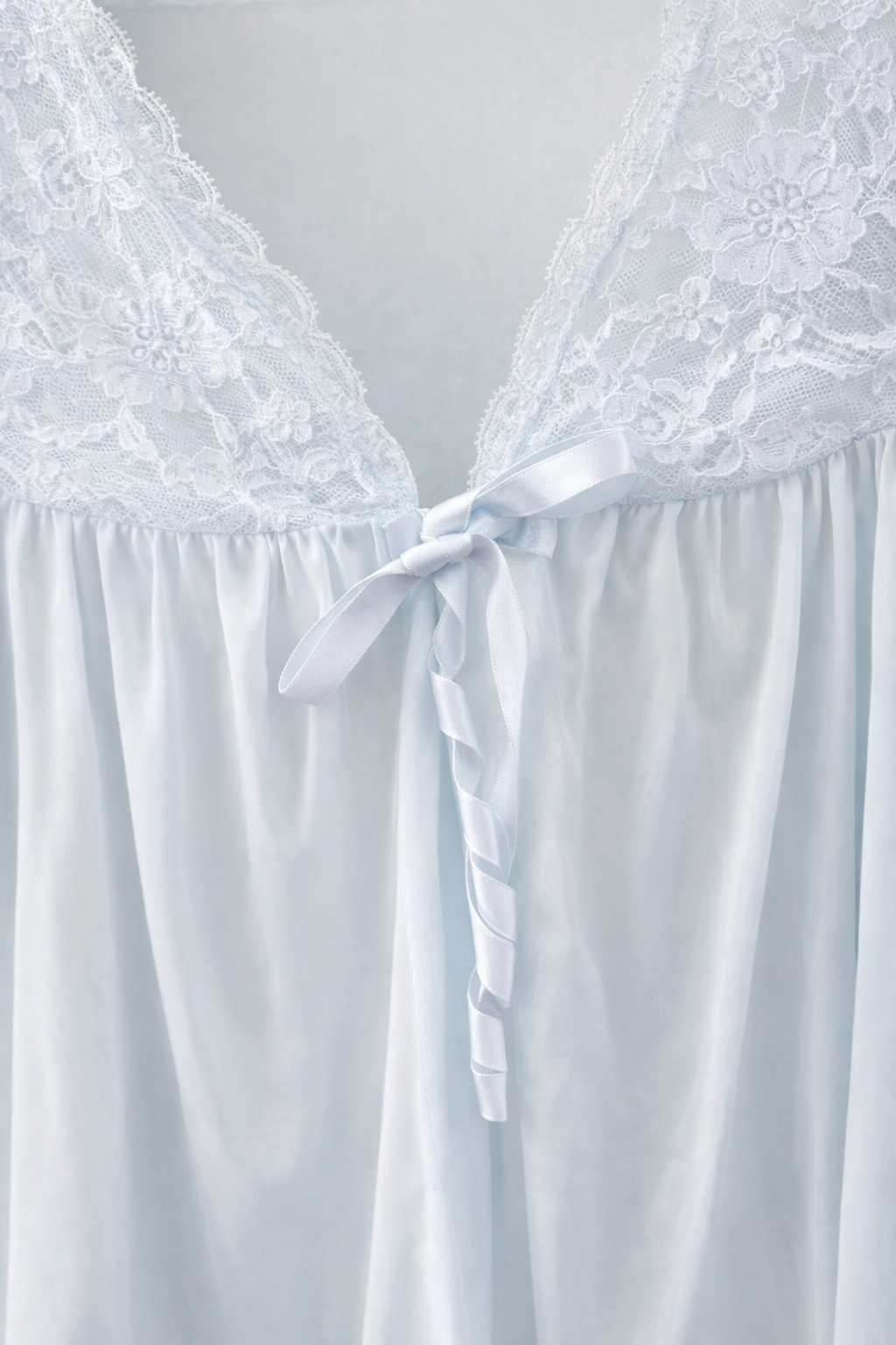 “Sweet Morning Lace” Vintage Vanity Fair Bed Jacket | Soft Blue Chiffon & Lace Peignoir Top