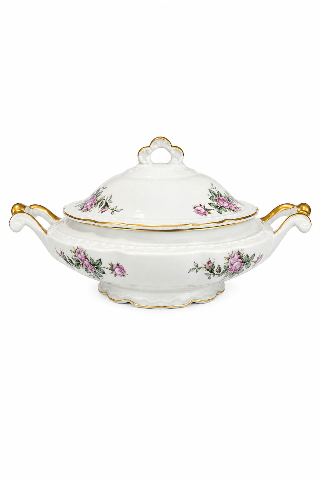 Vintage 1950s Made in USA Fine China Rose Tureen | Shabby Chic Serving Dish