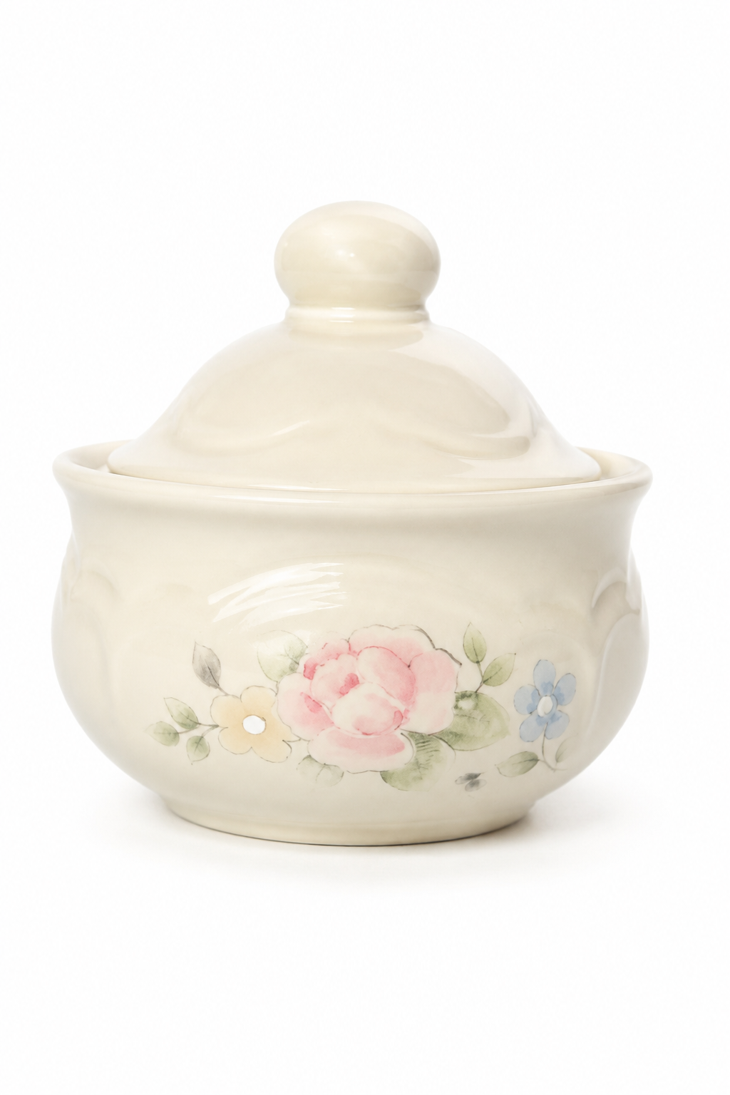 Vintage Pfaltzgraff Floral Covered Sugar Bowl | Pink Rose Porcelain | Cottage Farmhouse Kitchen Decor