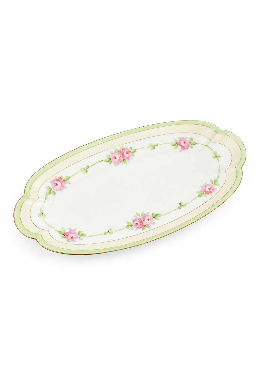 Antique Nippon Hand-Painted Porcelain Vanity Tray & Salt Cellar Set | 1891–1921 | Pink Roses | 5-Piece Set