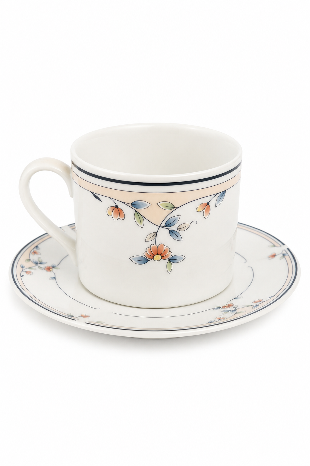 Vintage Princess House Heritage Blossom Flat Cup & Saucer – 1980s–1990s Floral Coffee Teacup | Sold Individually