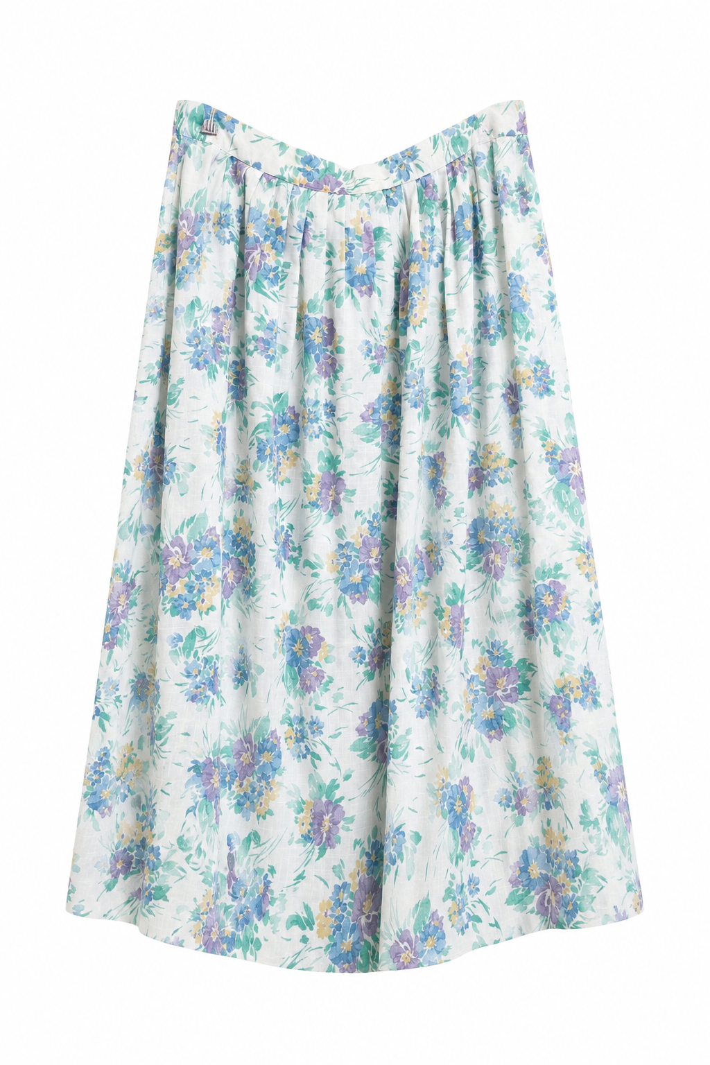 Vintage Diversity Essentials Petite Floral Midi Skirt | Cottagecore Blue & Lavender Floral Skirt | Size 14 Petite