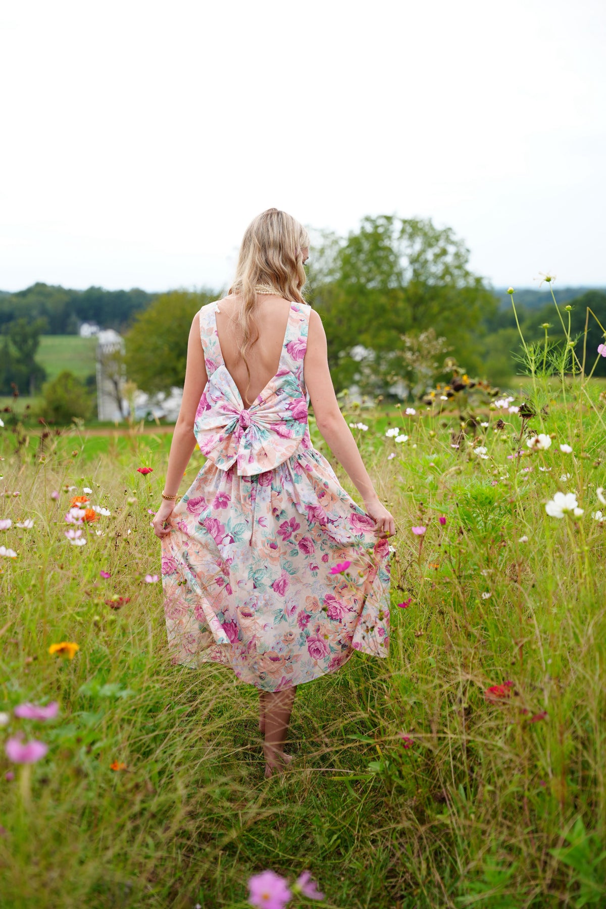 California Garden Party | Vintage All That Jazz Floral Bow Dress (Made in USA, Small)