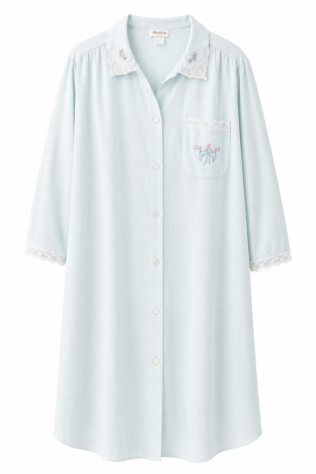 Vintage Barbizon Powder Blue Embroidered Nightgown | Romantic Lace Trim Sleepwear M/L
