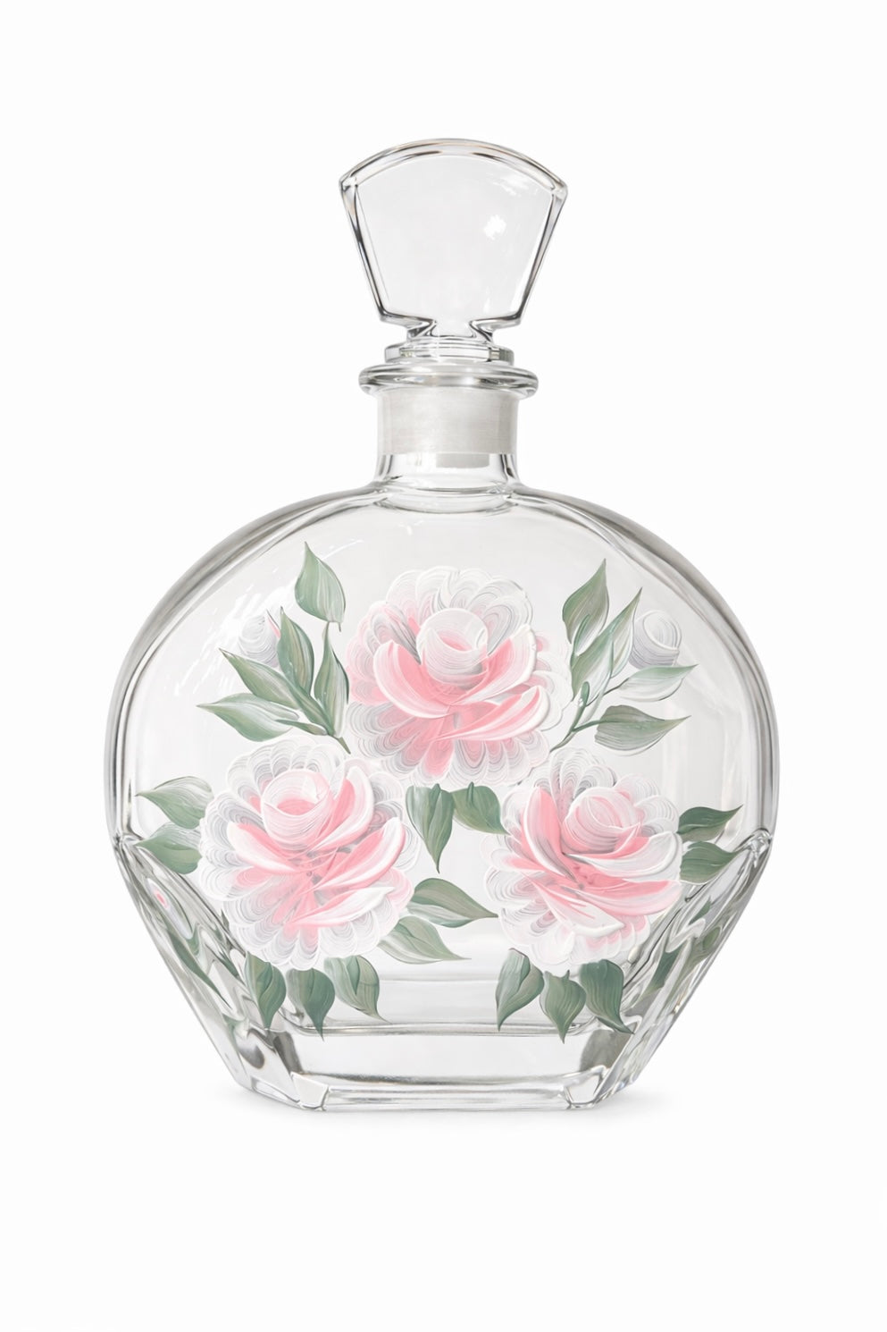 Large Vintage Hand-Painted Floral Glass Decanter | 9” Perfume Bottle / Oil & Spirits Bottle