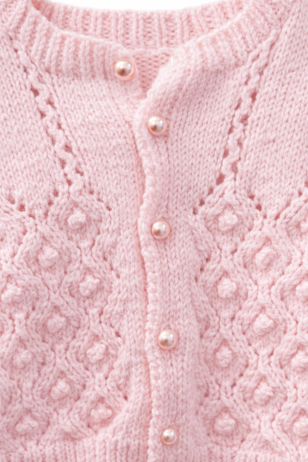 Sweet Peony Heirloom Baby Cardigan | Vintage Baby Pink Hand-Knit Sweater (Approx. 12 Months)