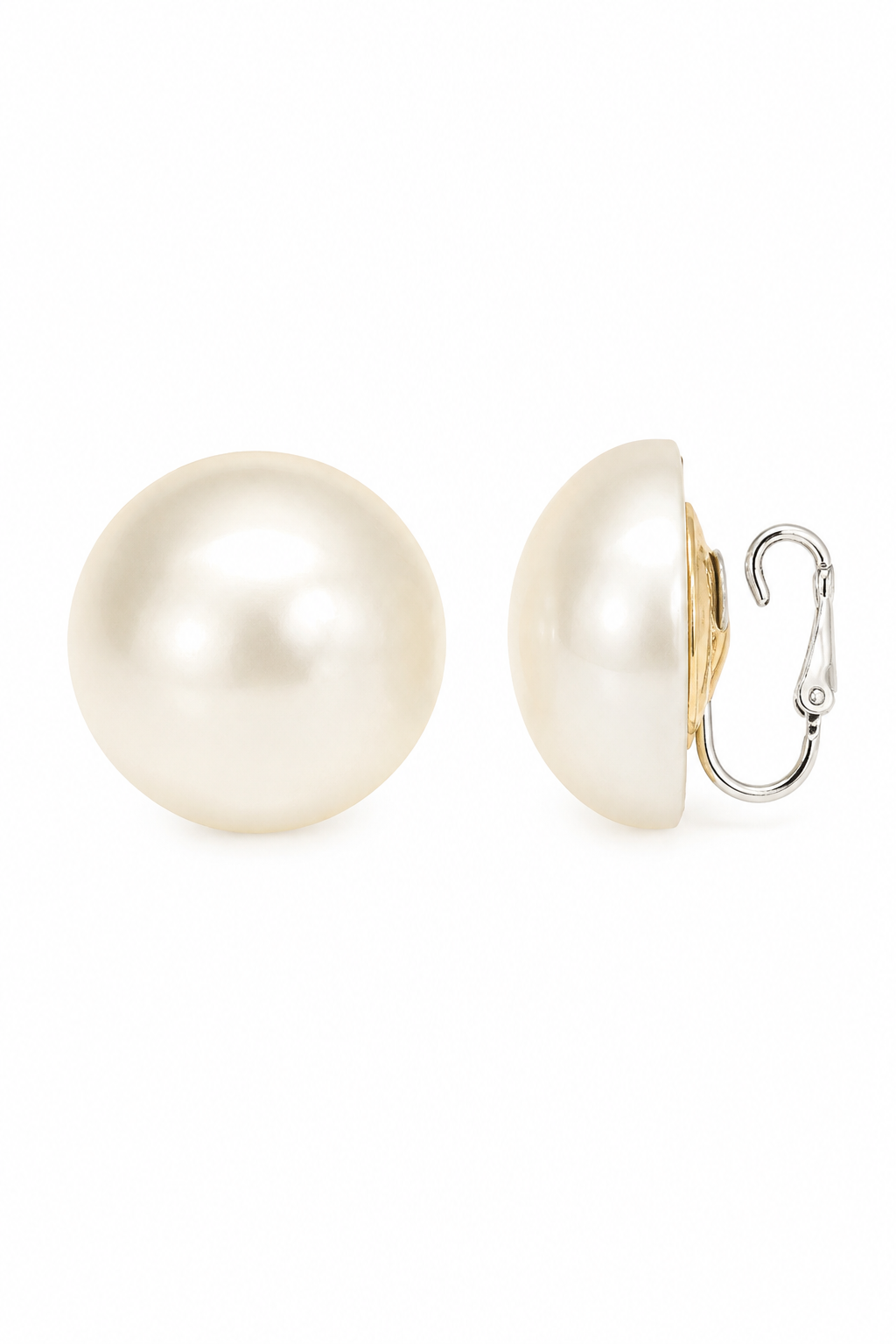 Vintage 1980s Oversized Faux Pearl Dome Button Clip-On Large Earrings – 1” Statement Earrings