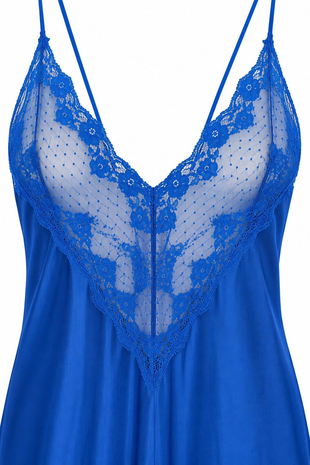 Vintage 1970s Vanity Fair Royal Blue Satin Lace Slip Nightgown – Size L Made in USA