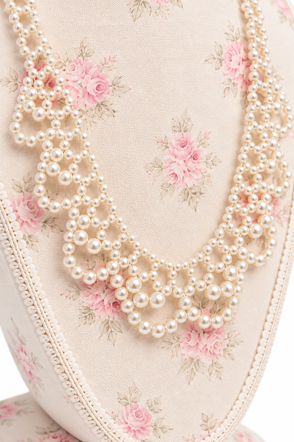Vintage Ivory Faux Pearl Multi-Strand Bib Necklace | Elegant Layered Statement Jewelry