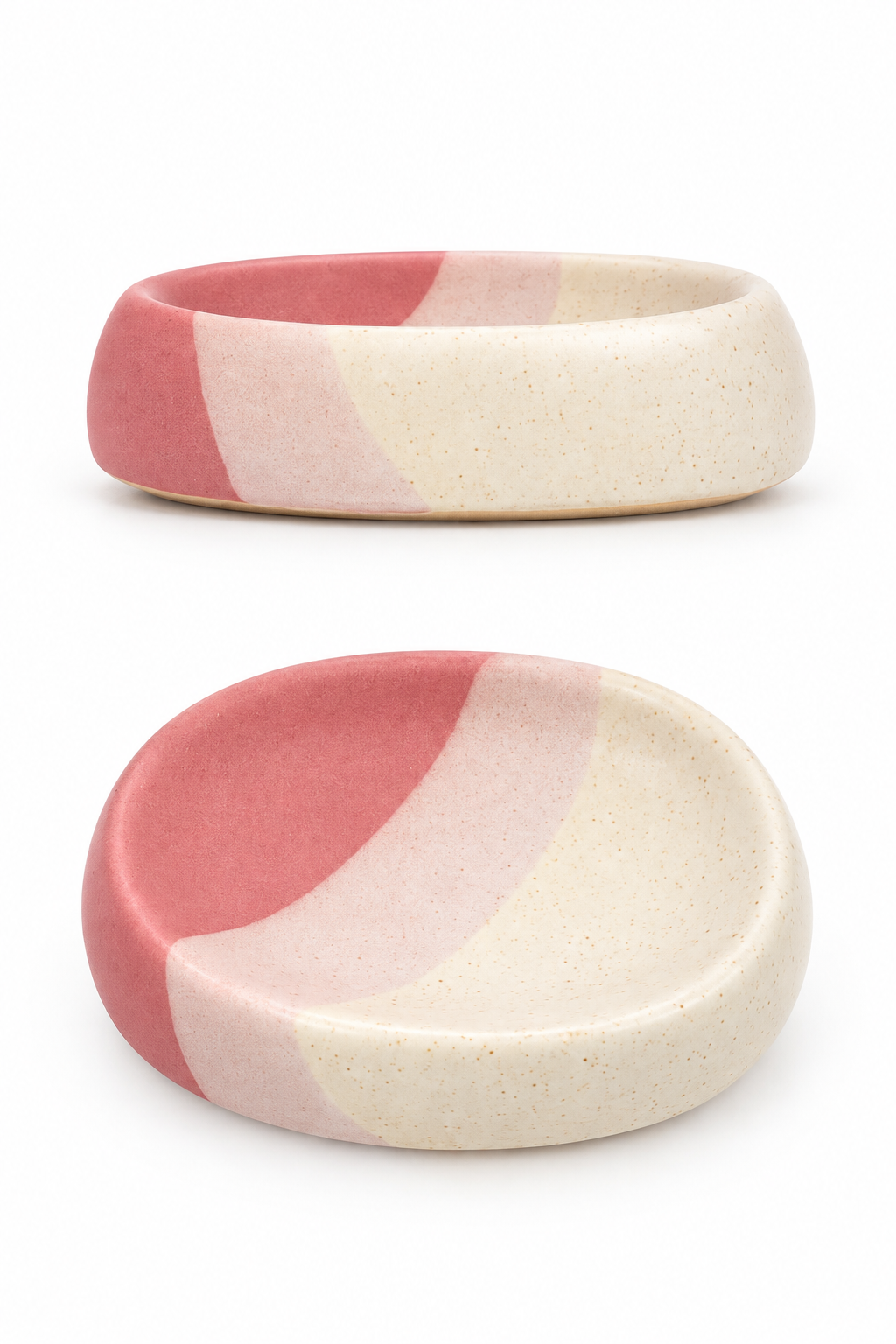 Handmade Ceramic Soap Dish – Pastel Pink & Cream Color Block Speckled Stoneware