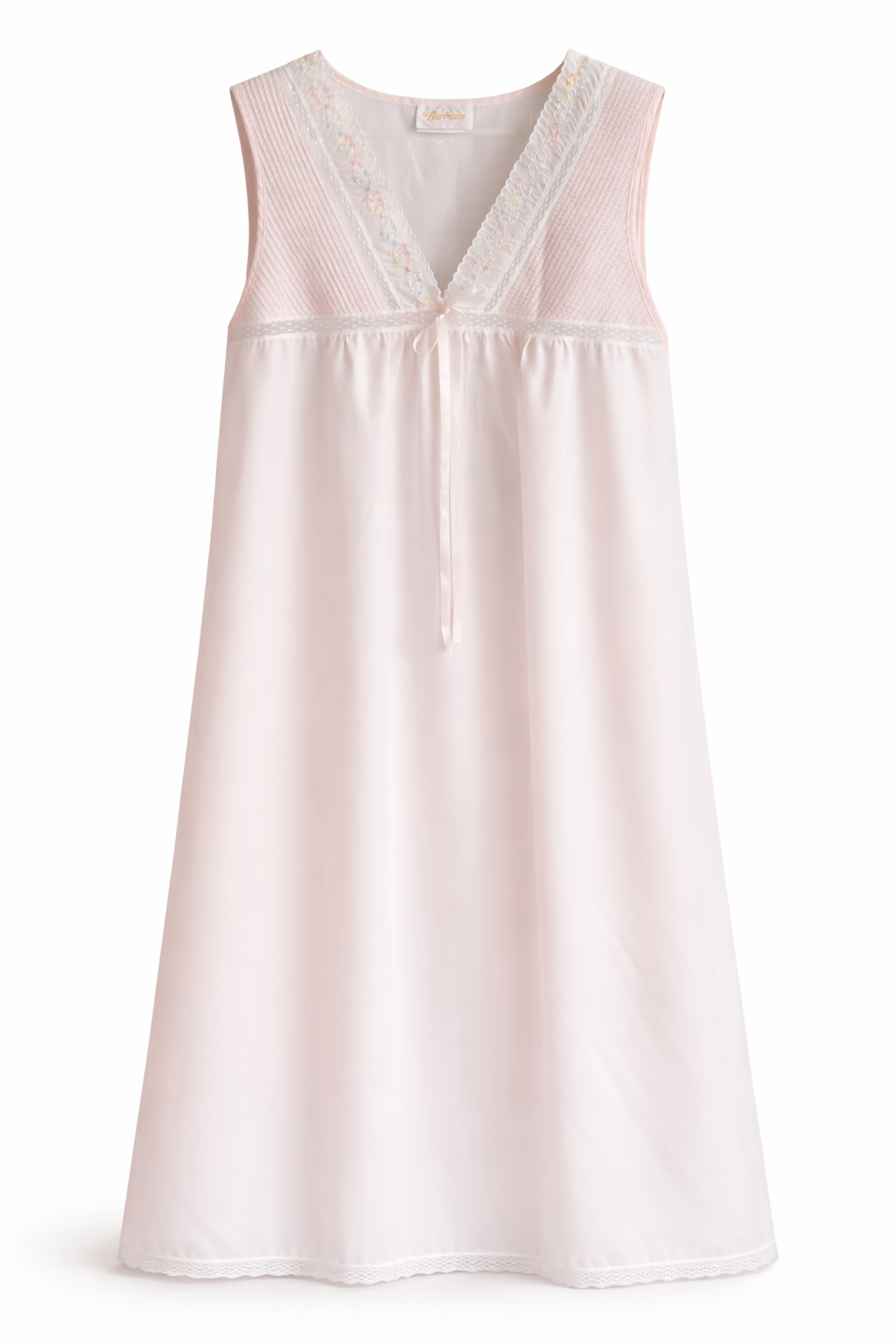 Blush Whisper Vintage Nightgown – Pastel Embroidered Lace Slip (M–L)