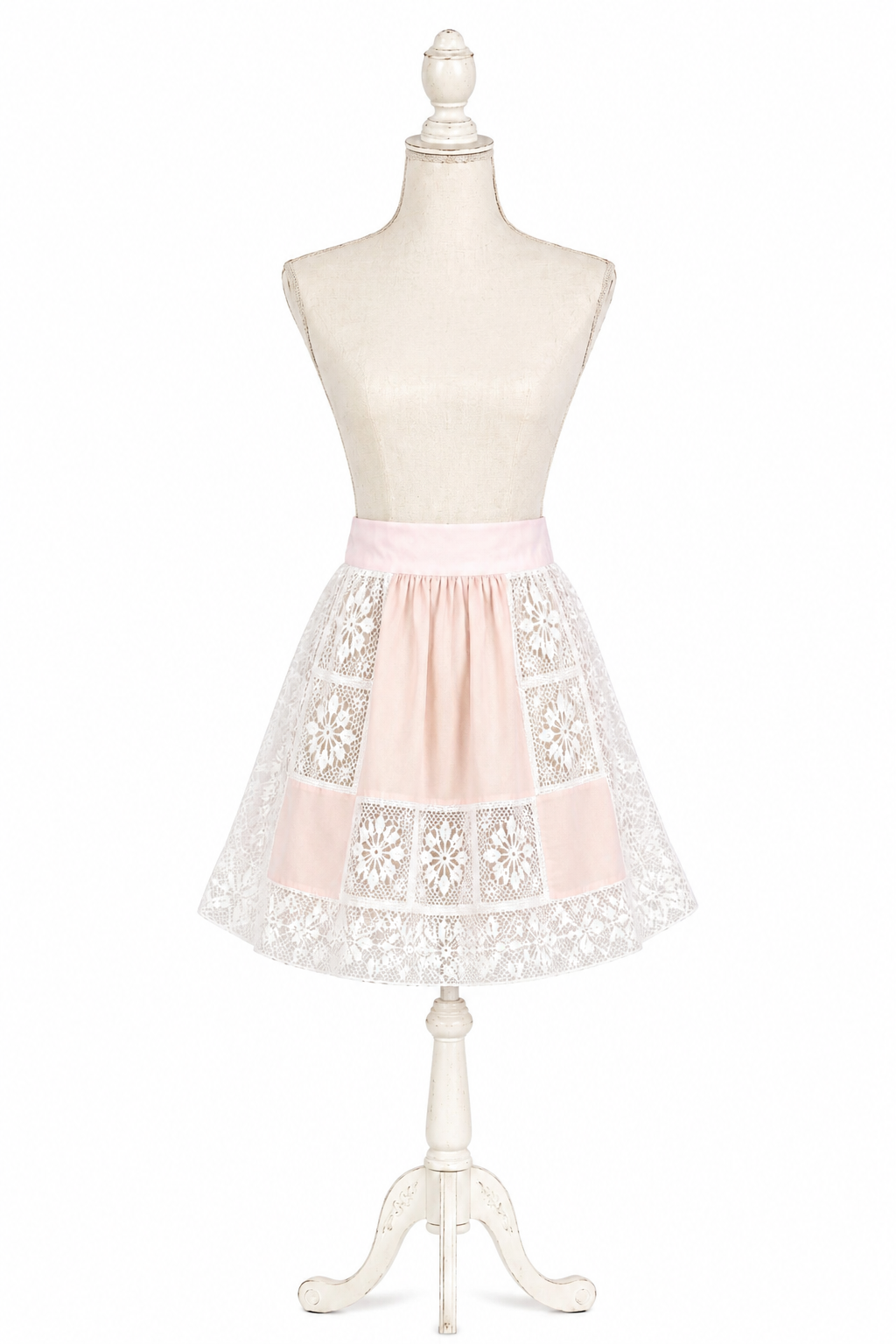 Vintage Pink & White Lace Patchwork Apron | One Size – Romantic Cottage Style