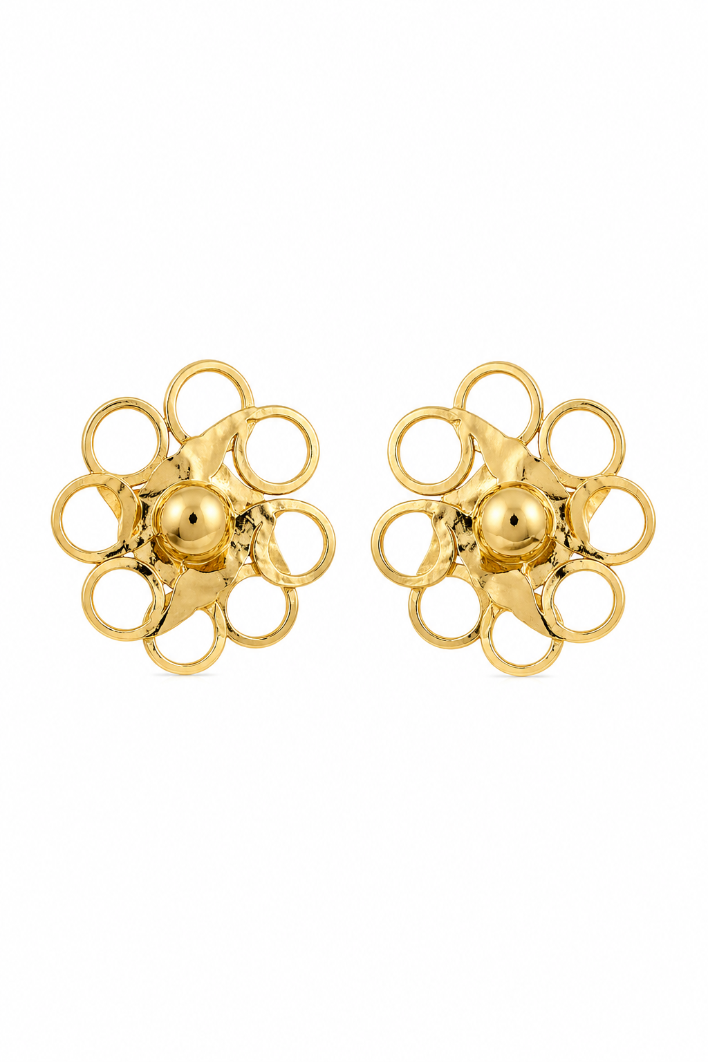 Vintage 1960s Gold Tone Open Petal Clip-On Earrings