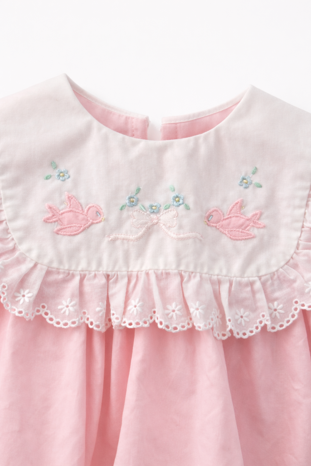 Vintage Pink Heirloom Baby Dress with Embroidered Bib Collar (9–12M)