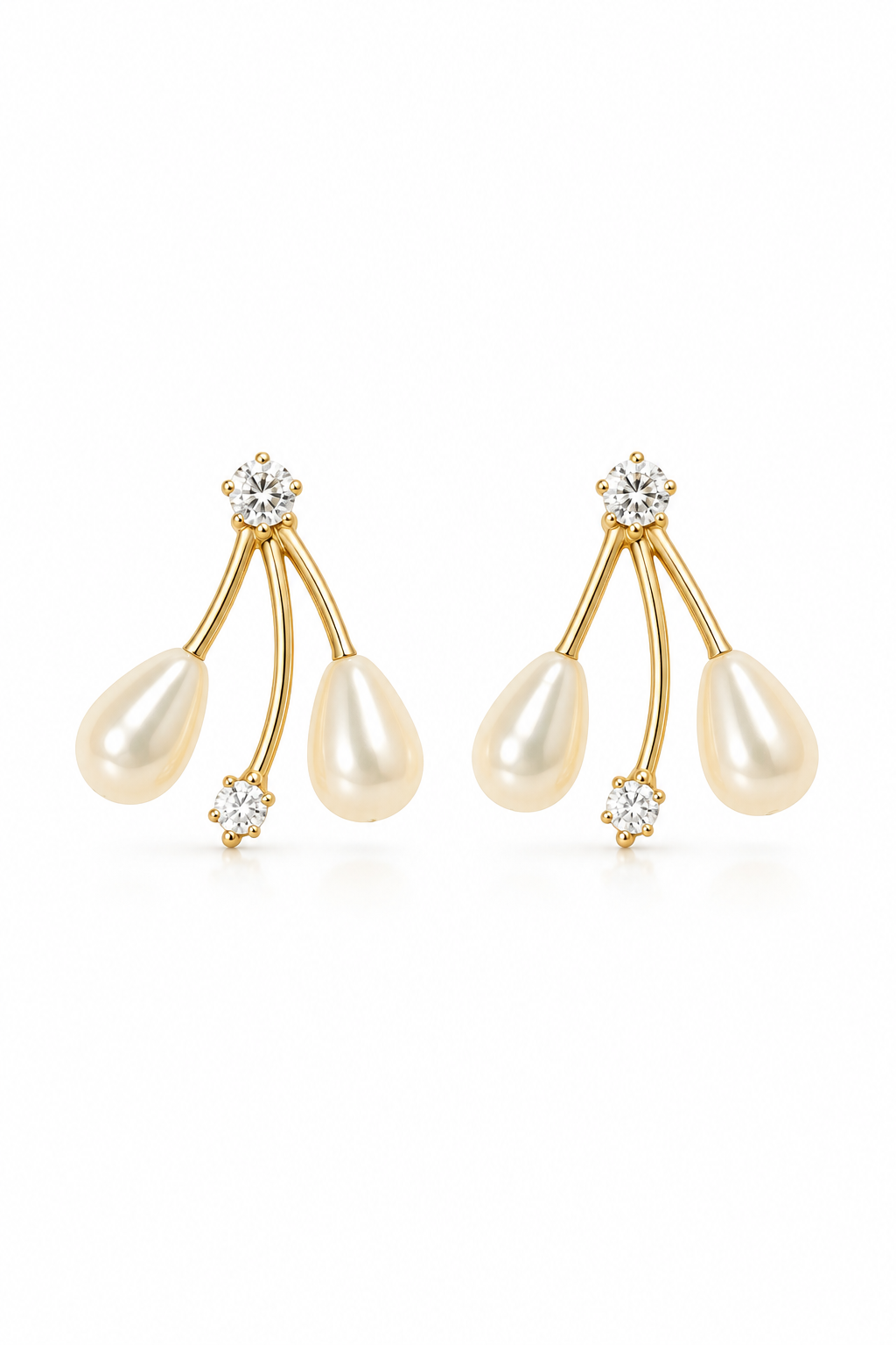 Vintage 1980s Gold-Tone Faux Pearl & Rhinestone Drop Stud Earrings