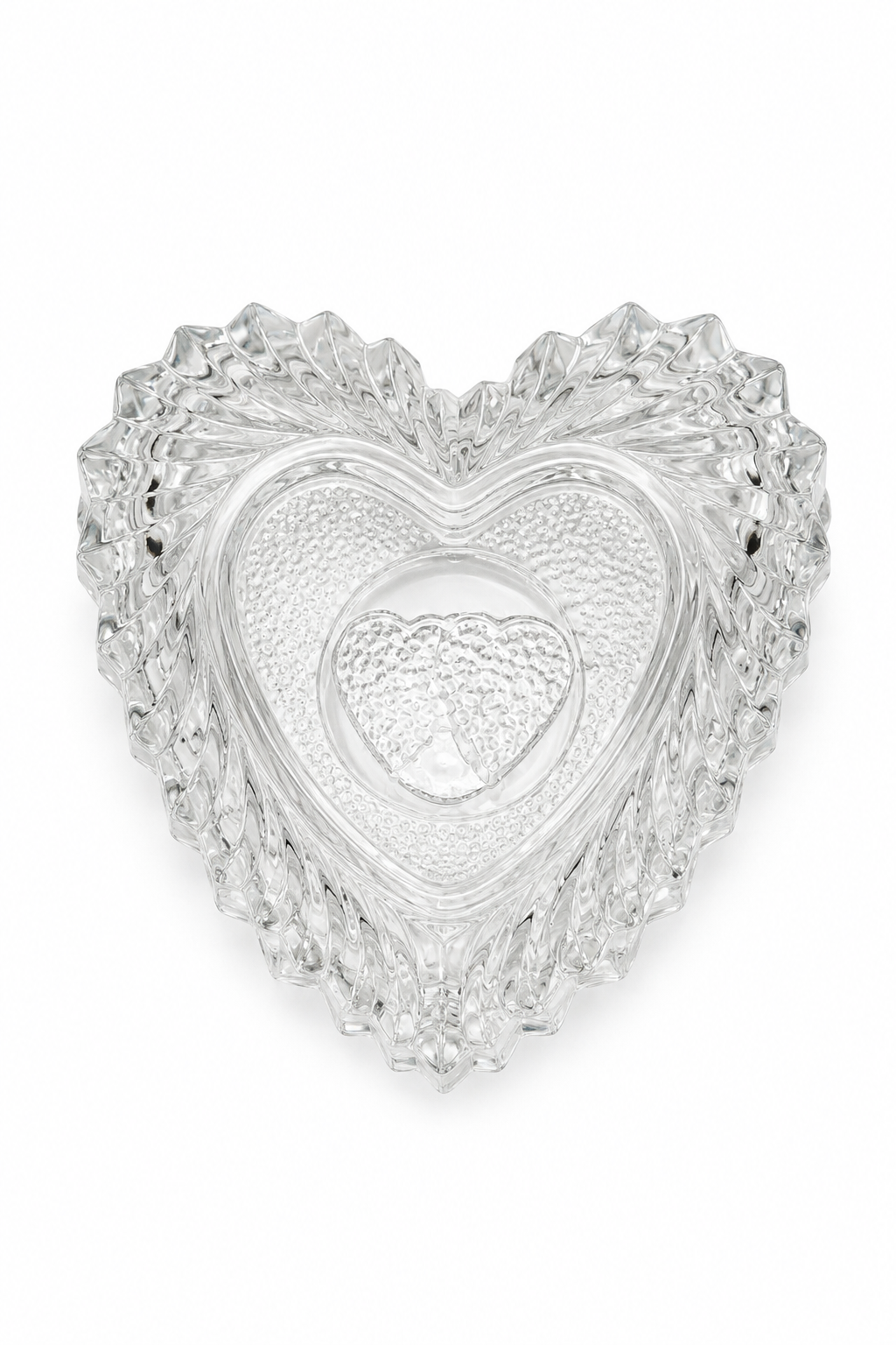 Vintage 1980s Romanian Crystal Double Heart Trinket Dish – Heart-Shaped Jewelry Catchall