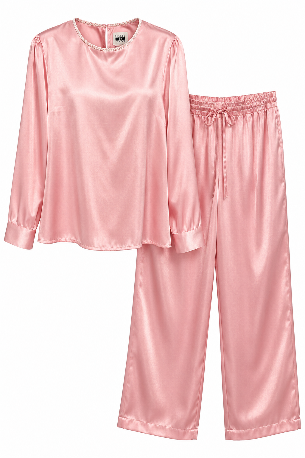 Vintage 1980s Leslie Fay Pink Satin Pajama Lounge Set – 2 Piece Top & Pants | Petite 12P