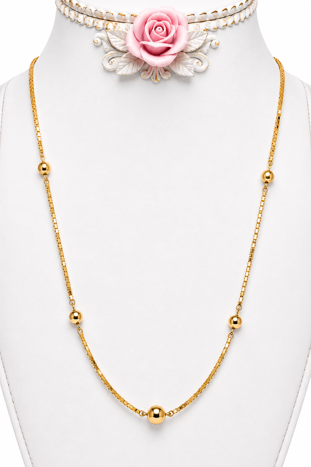 Vintage 1978 Avon Gold Tone Beaded Station Necklace – Long Delicate Chain – 25”