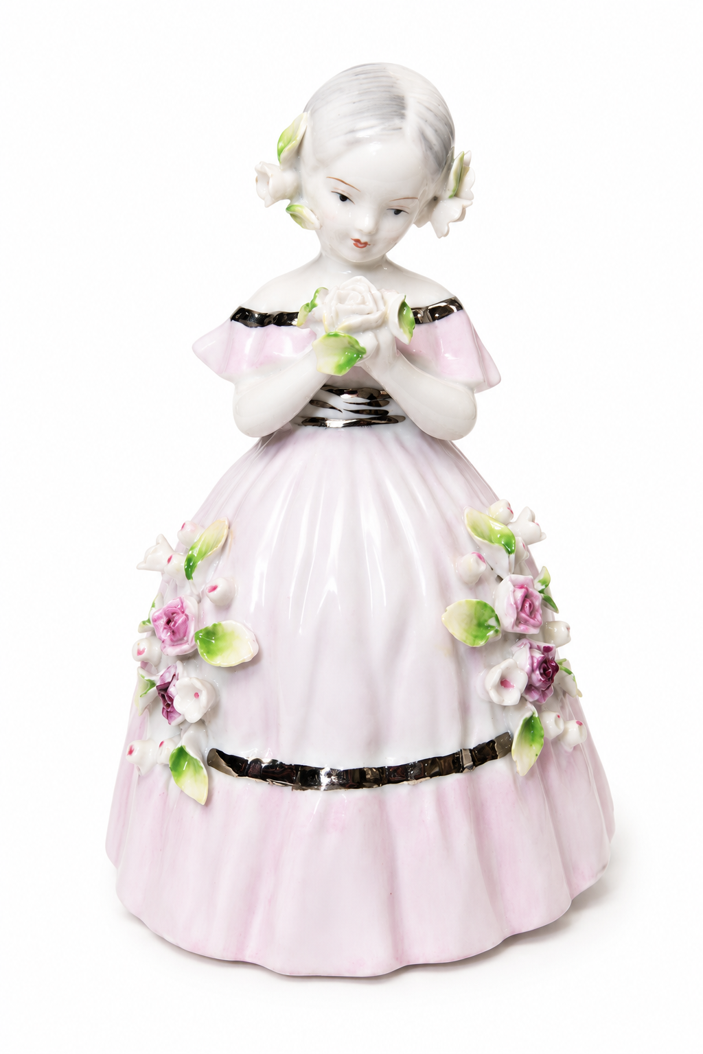 Vintage Victorian Lady Figurine in Lavender Dress | Porcelain Floral Figurine | Romantic Cottage Decor