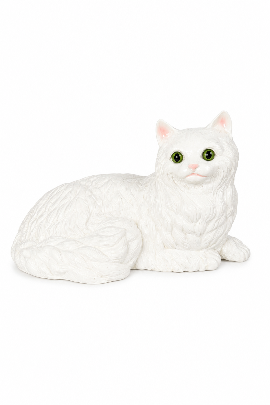 Vintage 1960s–1980s White Persian Cat Figurine – Green Eyes Large 11” Kitty Décor