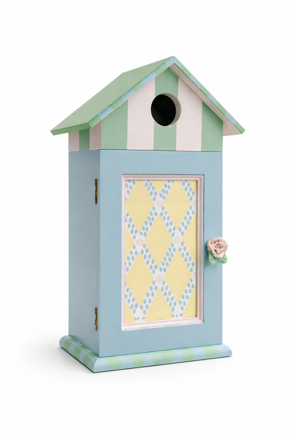 Pastel Cottage Birdhouse Jewelry Cabinet Organizer with Door | Shabby Chic Vanity Storage