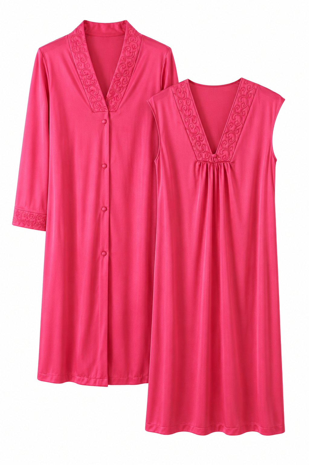 Vintage Vanity Fair Pink Nylon Nightgown & Housecoat Set | Made in USA | Size Medium