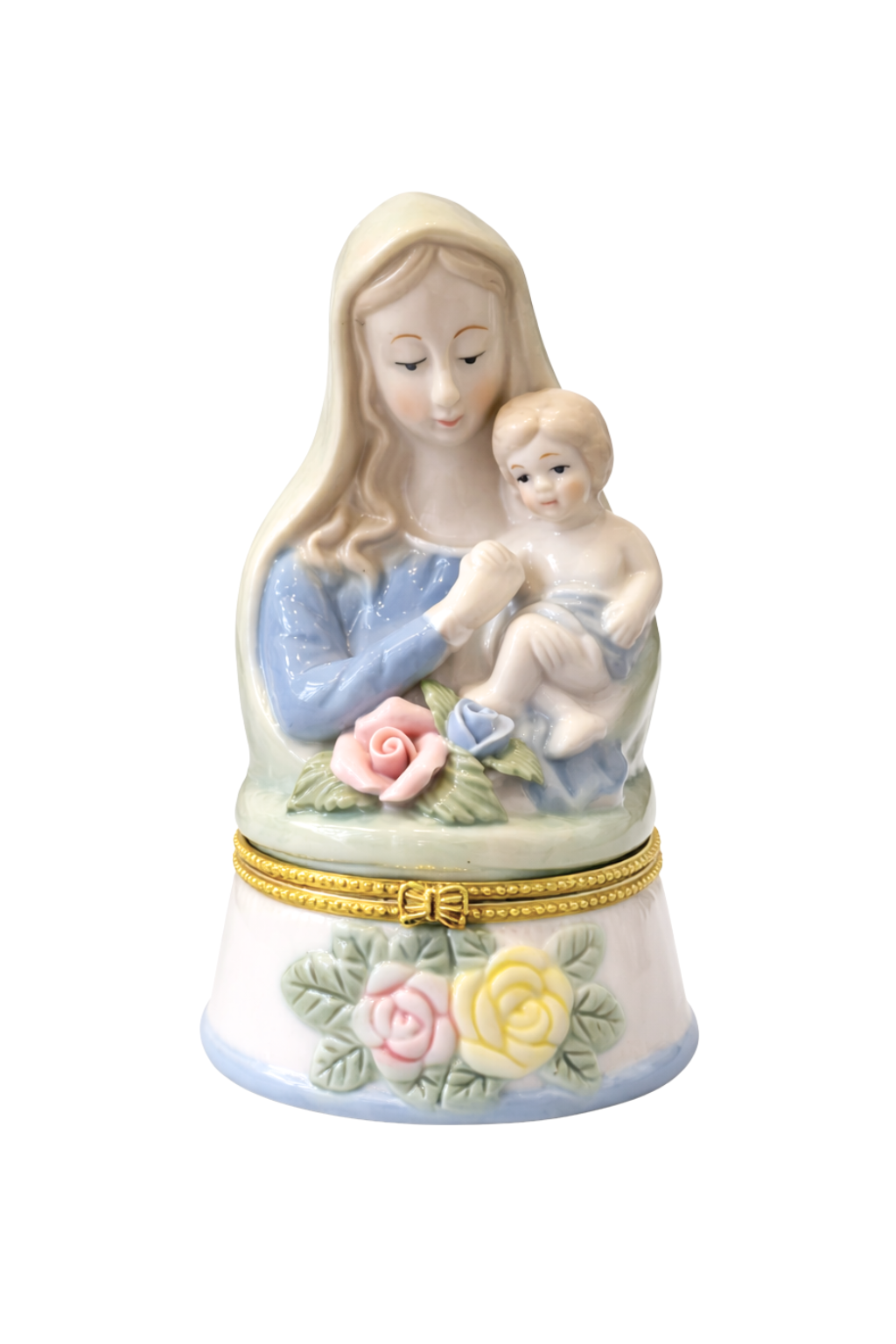 Heavenly Madonna Jewelry Trinket Box | Porcelain Virgin Mary Keepsake Ring Box, Religious Gift