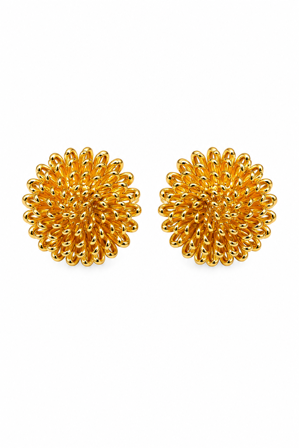 Vintage 1960s Gold Tone Pom-Pom Flower Stud Earrings – Romantic Looped Wire Floral Earrings