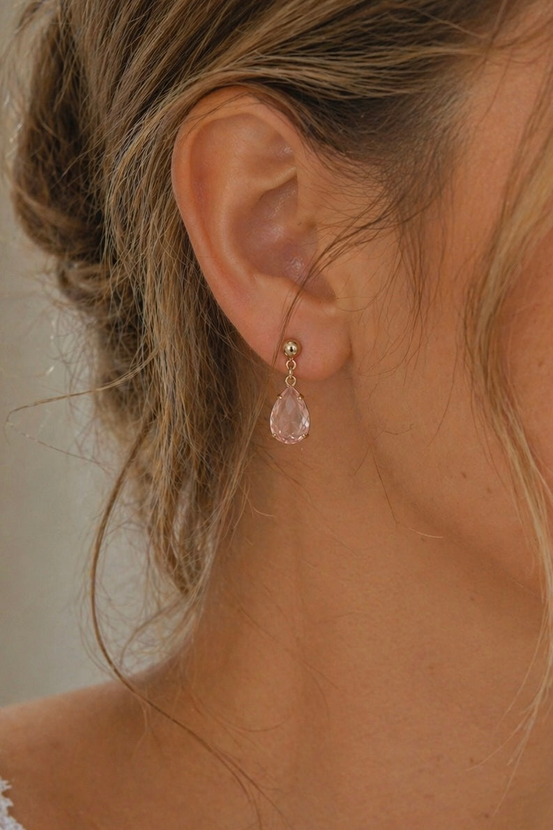 Vintage 1986 Avon Pink Teardrop Statement Earrings | Gold Tone Dangle Earrings